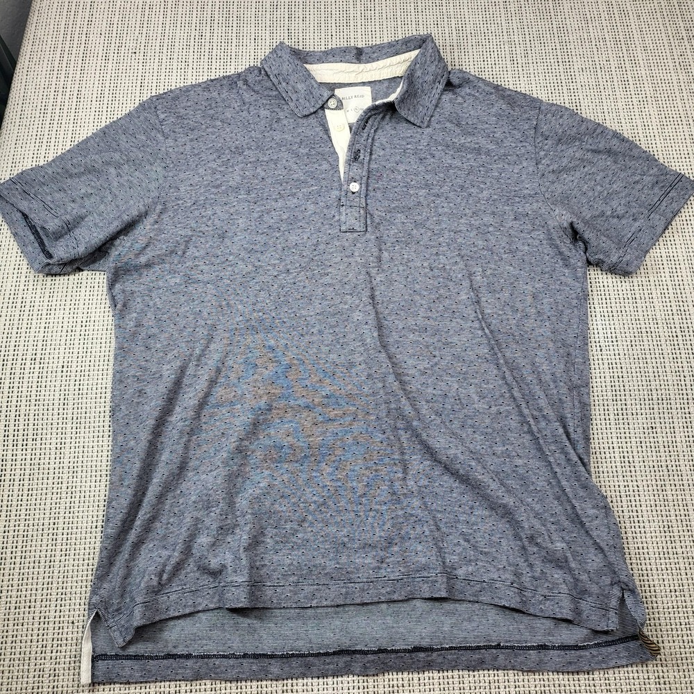 Billy Reid Polo Shirt Mens XL Blue Polka Dot Knit Short Sleeve Casual Summer